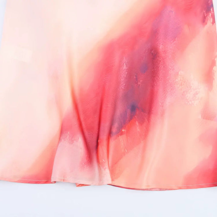 فستان ميدي ساتان بدون أكمام بتدرجات الألوان