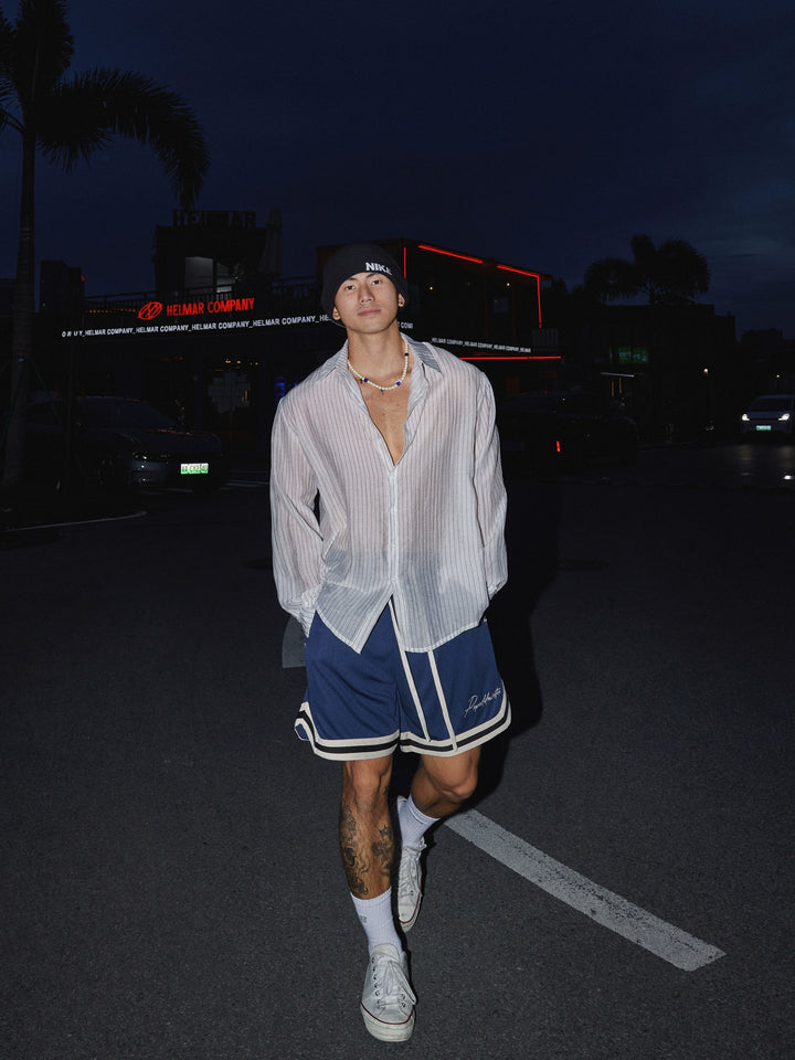 Stand Collar Loose Striped Shirt