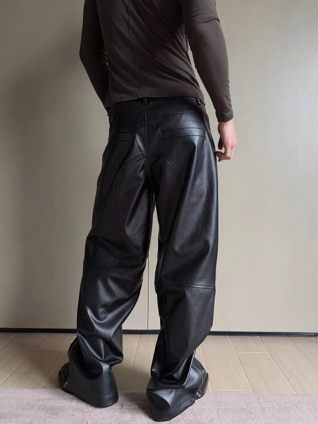 Textured Loose Fit Motorcycle Leather Pants
