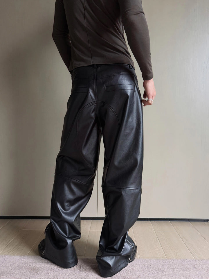 Textured Loose Fit Motorcycle Leather Pants
