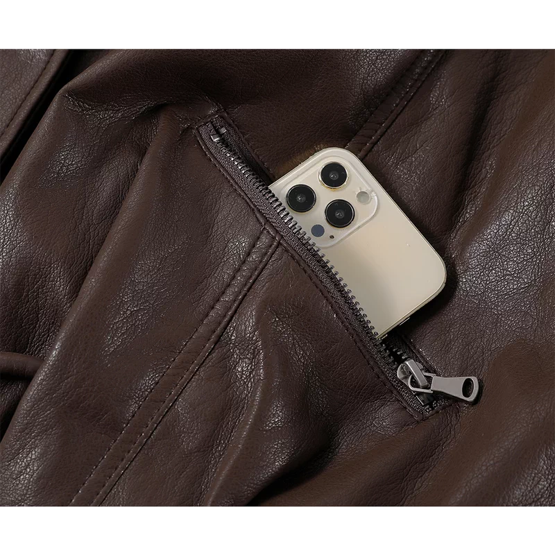 Fur Collar Fleece-Lined Leather Jacket