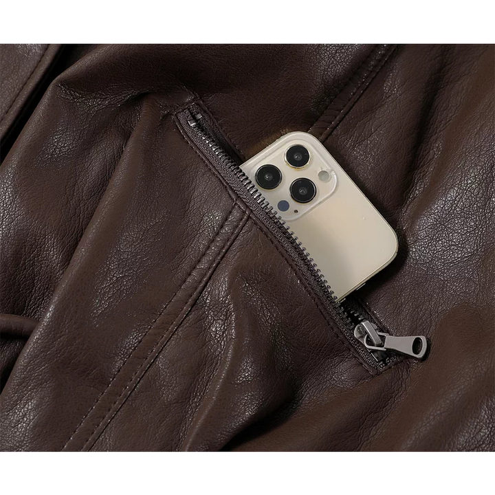 Fur Collar Fleece-Lined Leather Jacket