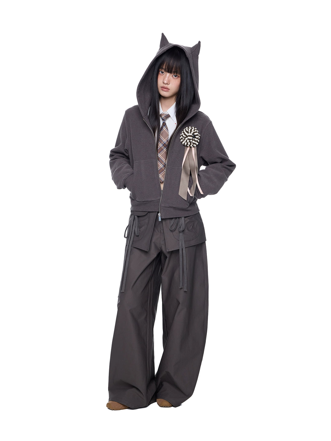 Duivels Hoorn Hoodie Cardigan met Corsage