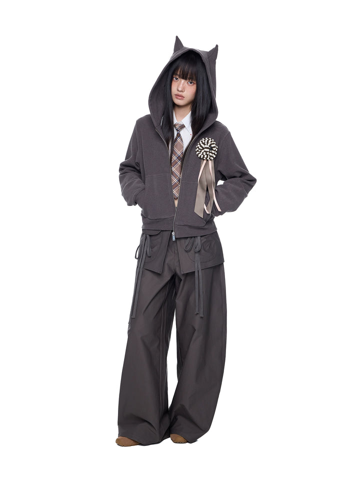 Duivels Hoorn Hoodie Cardigan met Corsage