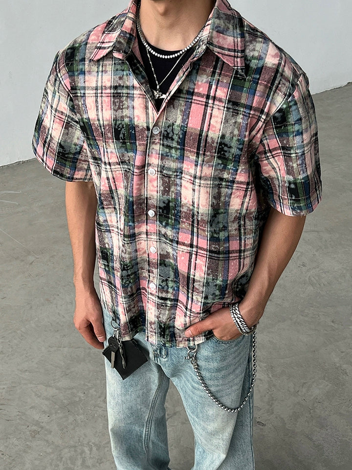 Camicia casual a maniche corte con bottoni a quadri