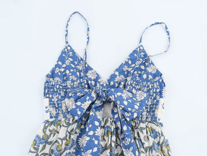 ストラップ付きパッチワークプリントレイヤードサンドレス