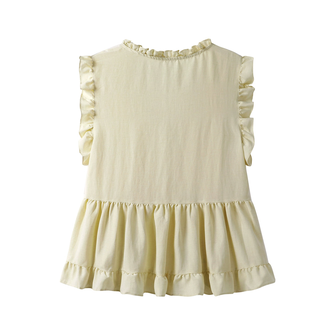 V-Neck Ruffle Sleeveless Button Shirt