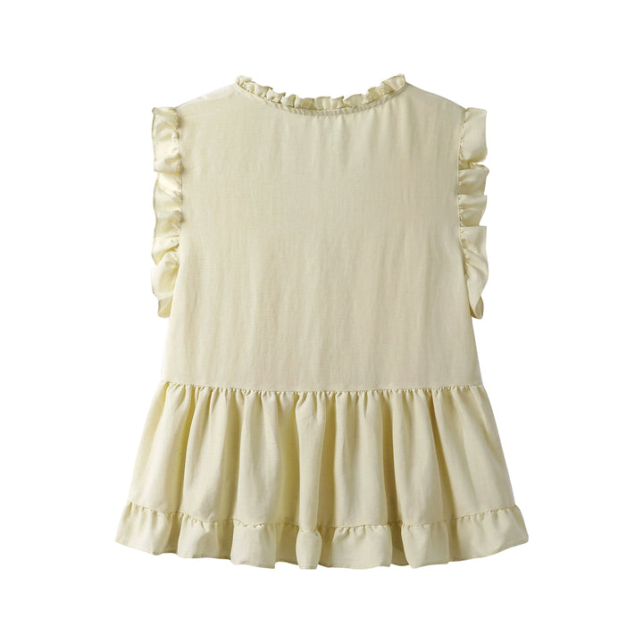 V-Neck Ruffle Sleeveless Button Shirt
