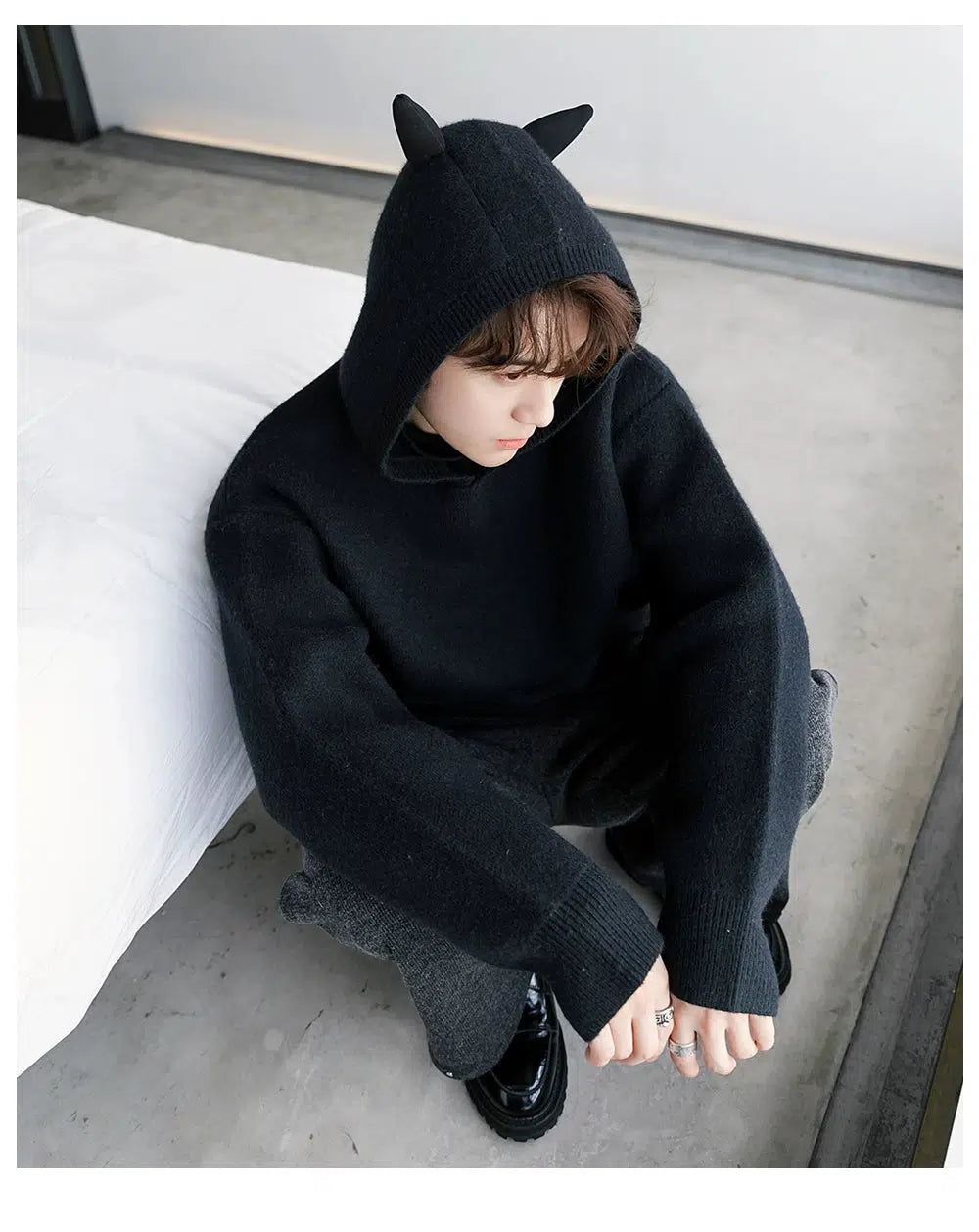 Horn Accent Hooded Knit Sweater