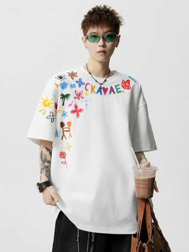 Hand-Painted Print Loose Fit T-Shirt
