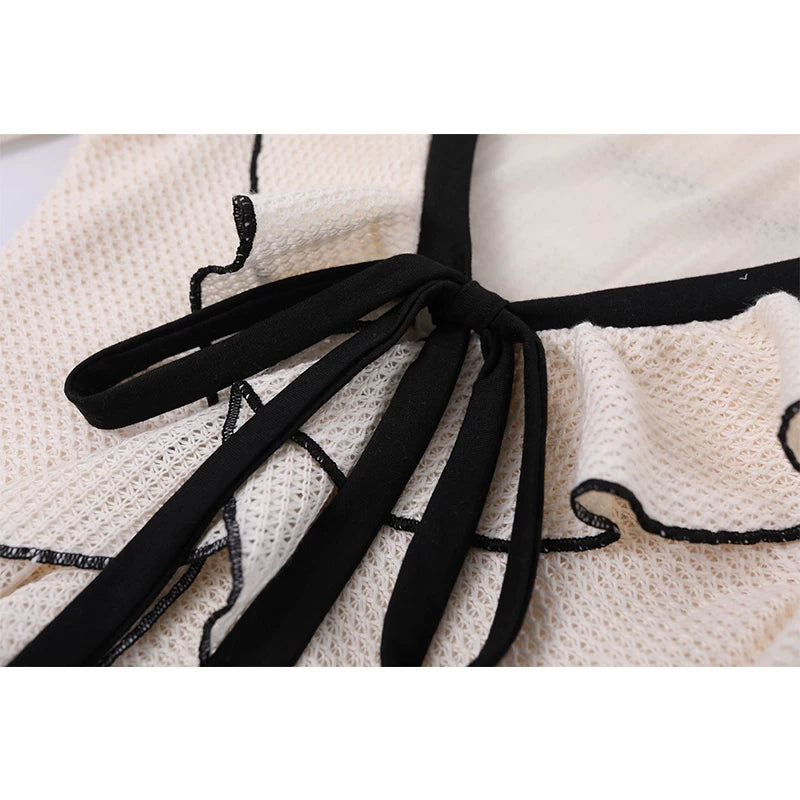 Ruffled Long Sleeve Color Block Dress