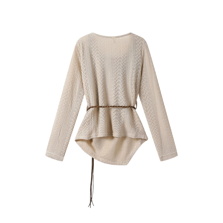 Knit Tie Waist Swing Collar Sweater