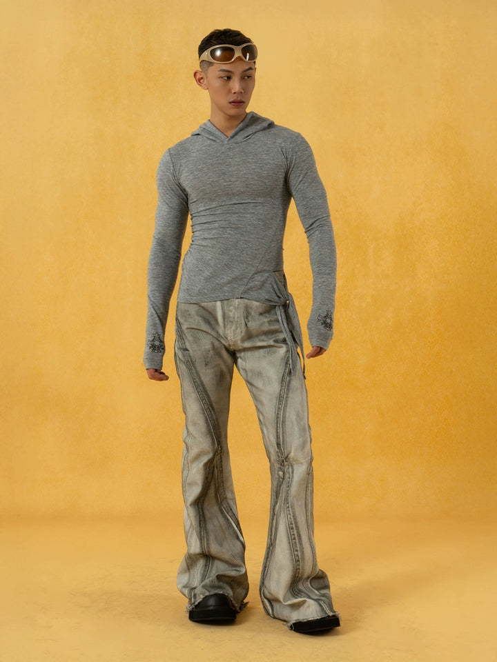 Distressed Flared Extra-Long Retro Pants