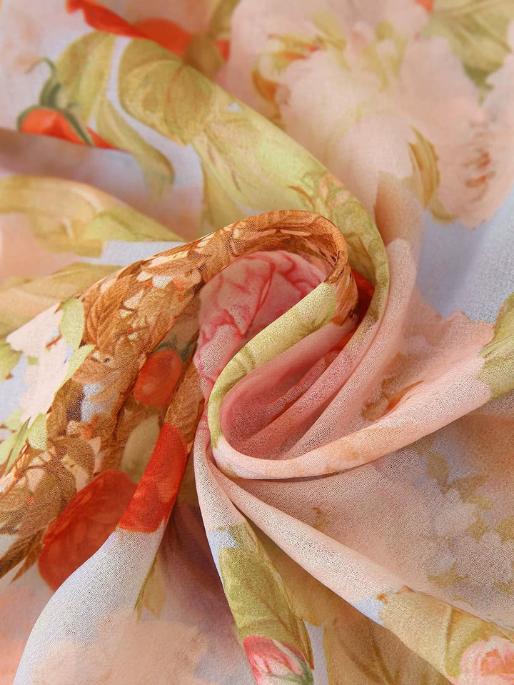 فستان ماكسي بأكمام طويلة من الدانتيل الزهري