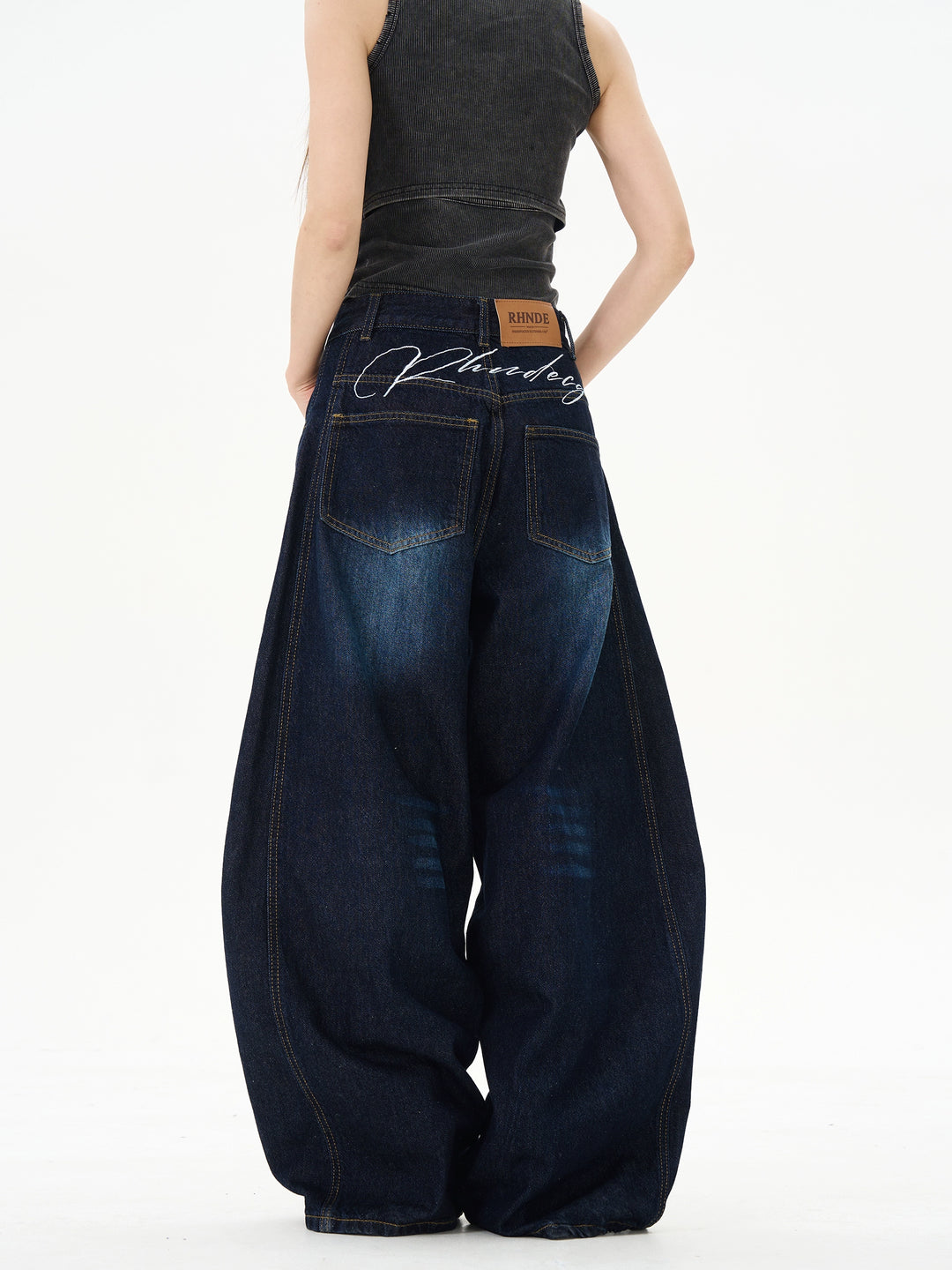 Wide-Leg Scimitar Jeans Pants