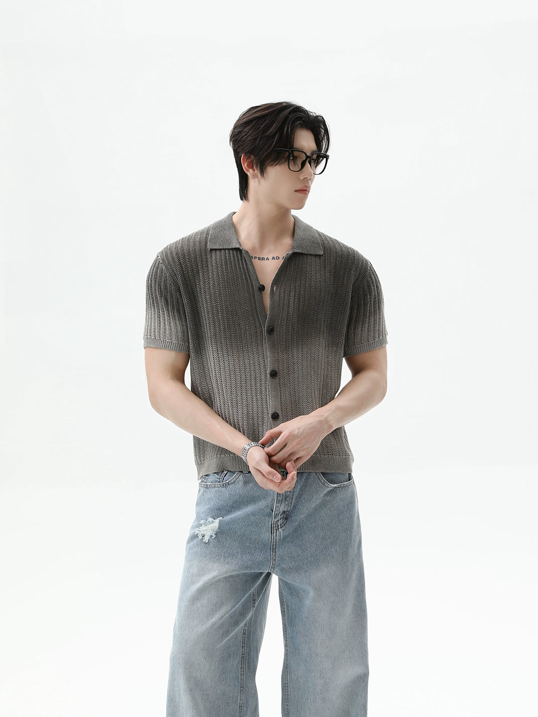 Lapel Knitted Short Sleeve Shirt