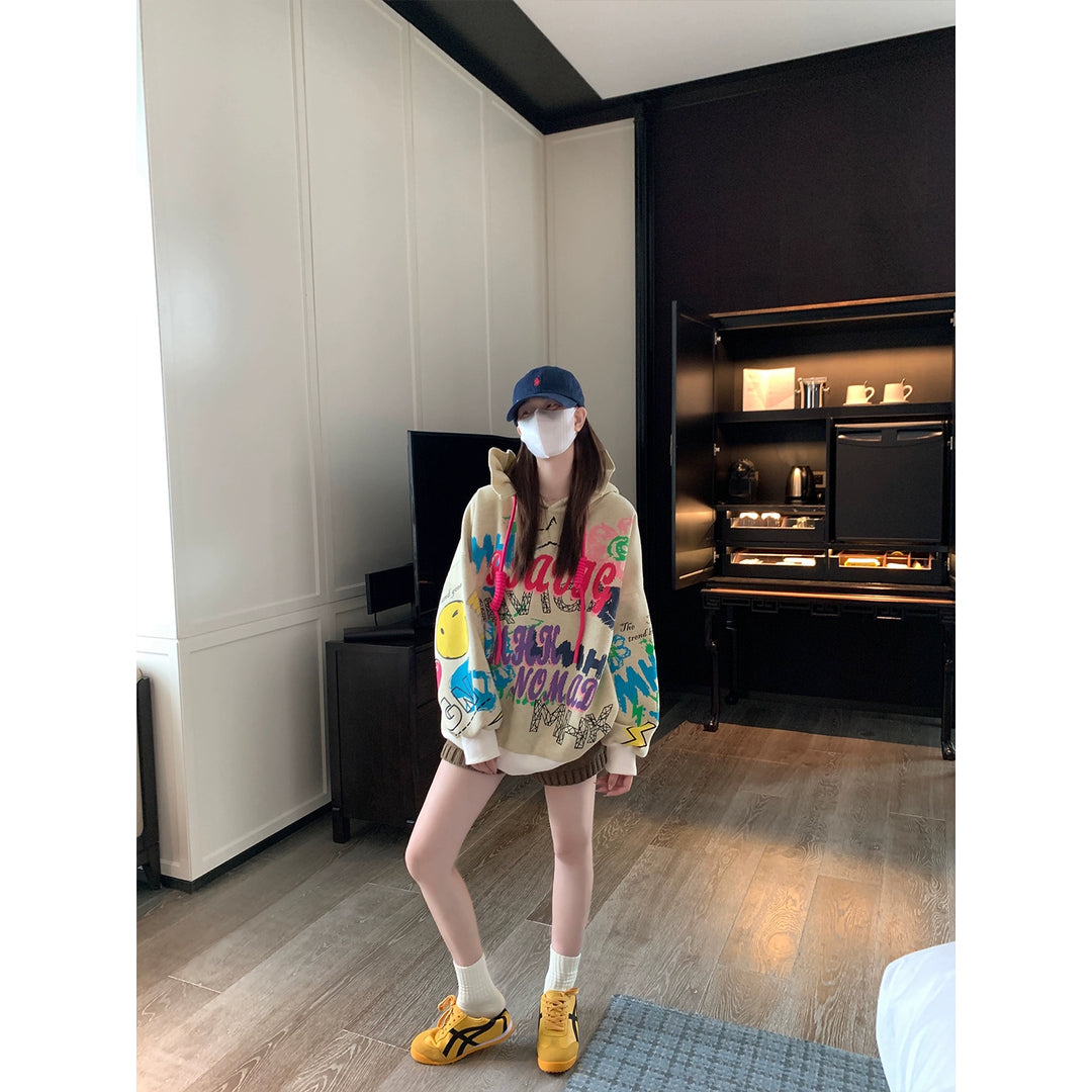 Graffiti Print Oversized Hooded Sweatshirt