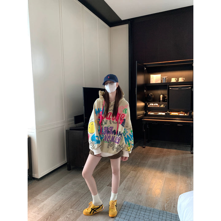 Graffiti Print Oversized Hooded Sweatshirt