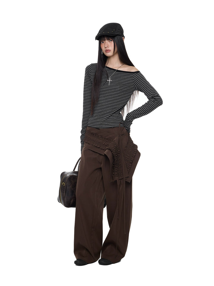 Off-Shoulder Striped Long Sleeve T-shirt