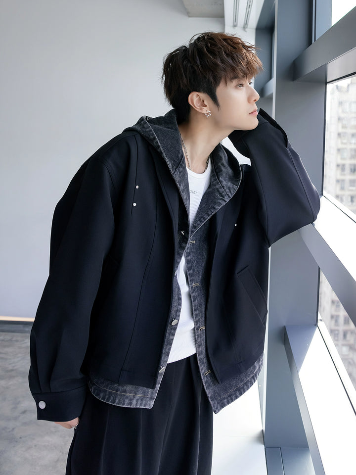 Spliced Denim Hooded Jacket