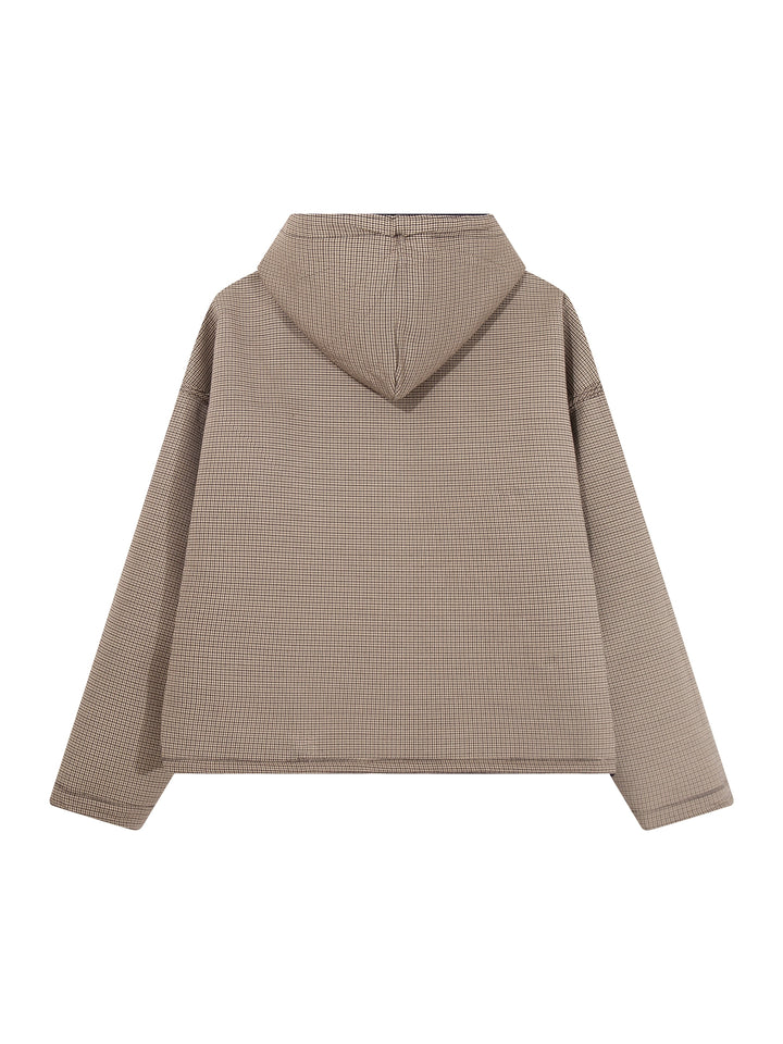 Cardigan à capuche zippé réversible à motif pied-de-poule