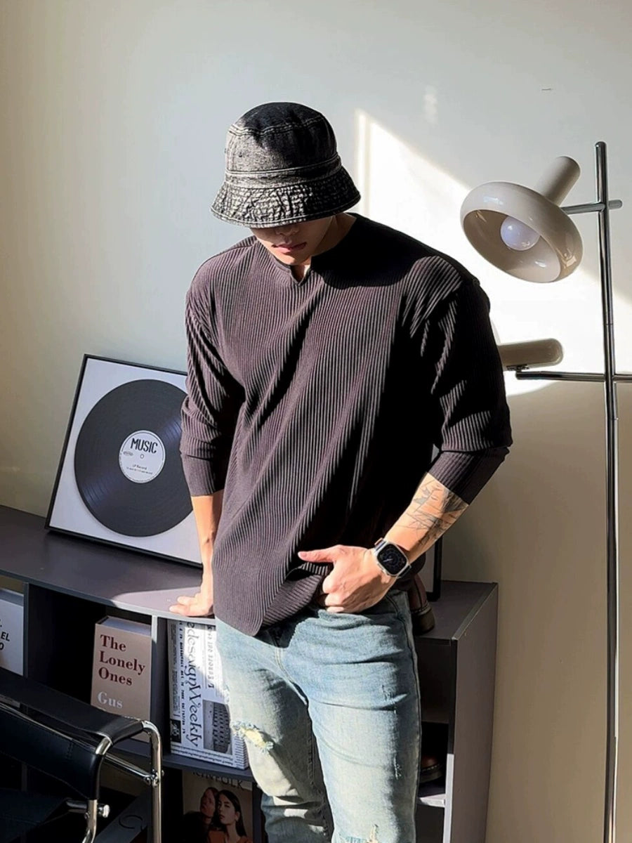 V-neck Striped Long Sleeve Casual T-Shirt