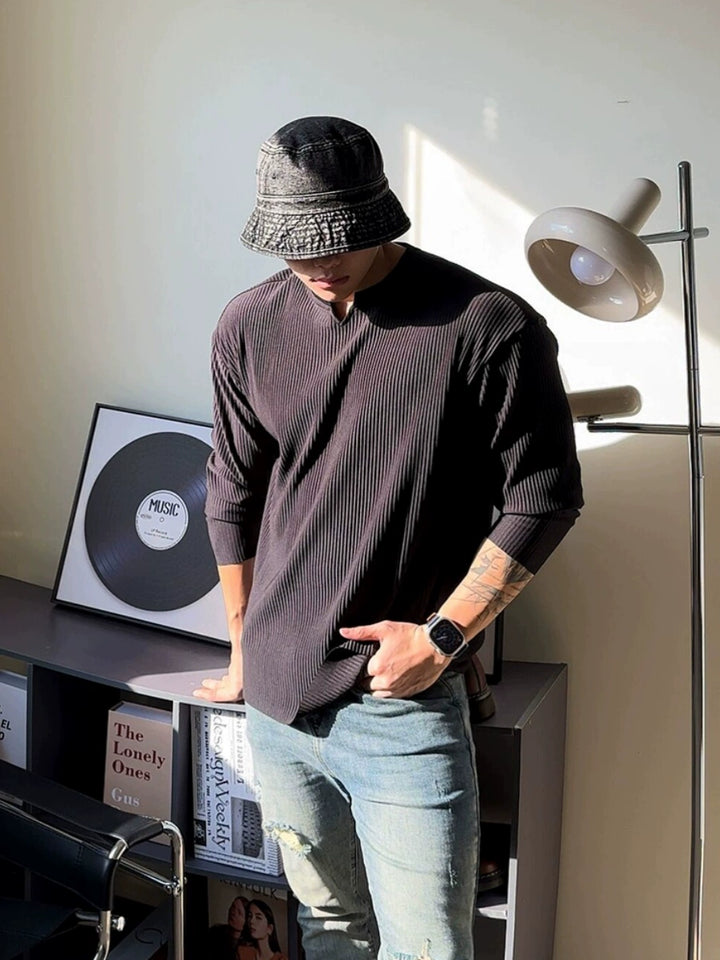 V-neck Striped Long Sleeve Casual T-Shirt