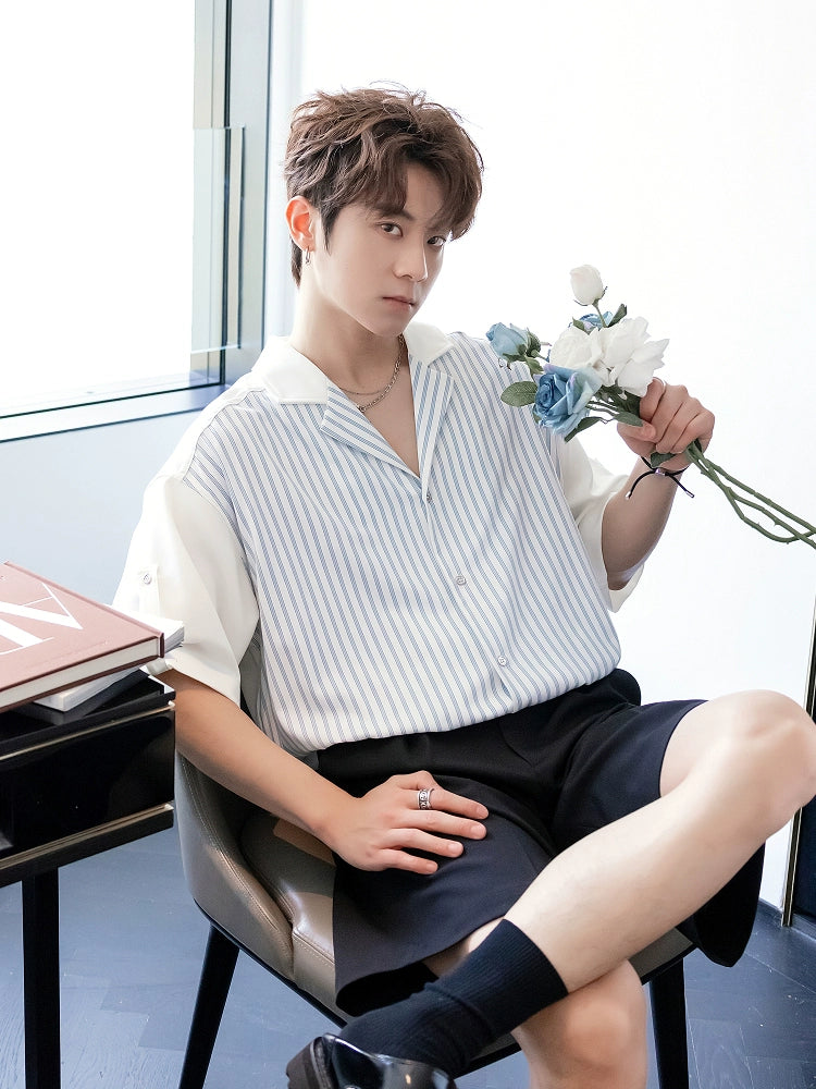 Loose Plaid Patchwork Short Sleeve Shirt