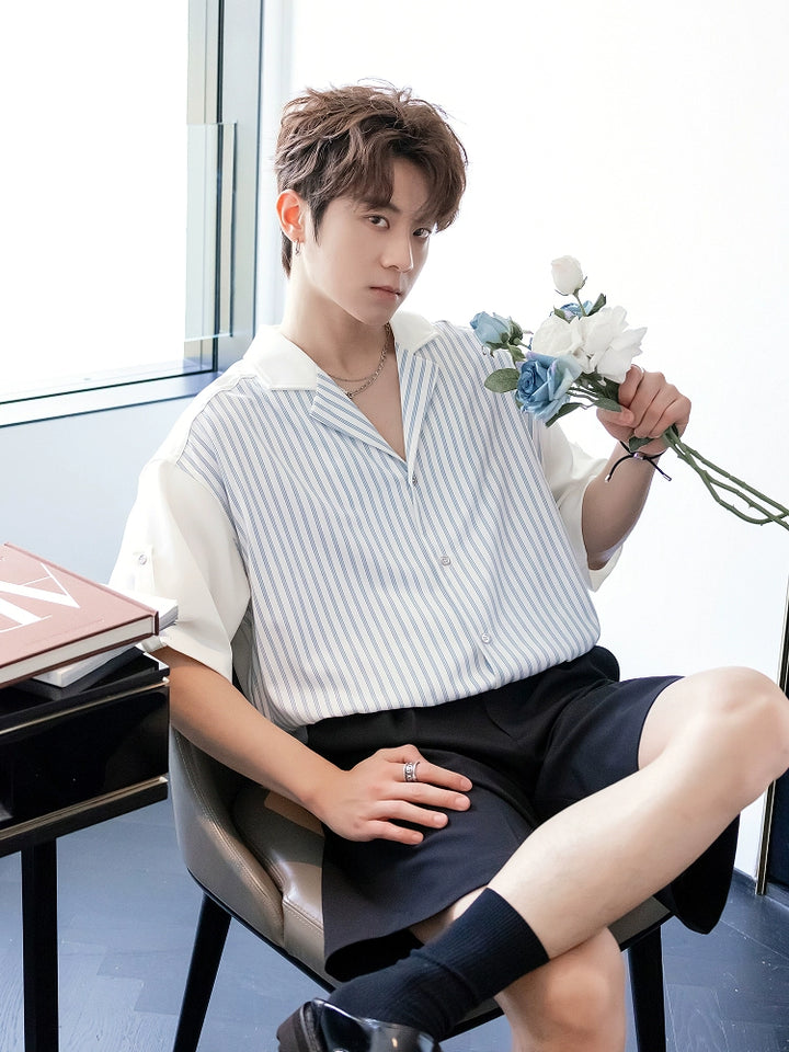 Loose Plaid Patchwork Short Sleeve Shirt