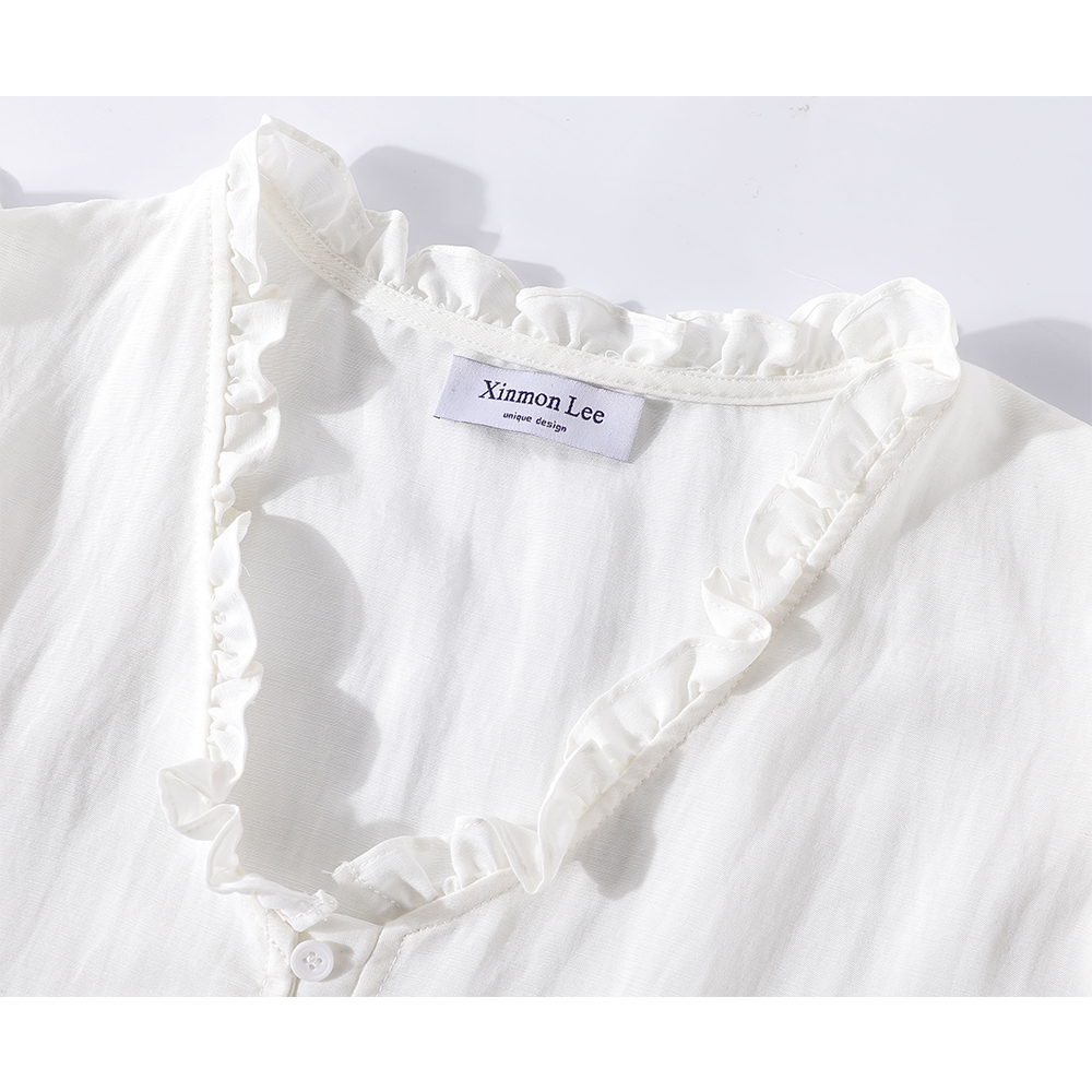 V-Neck Ruffle Sleeveless Button Shirt