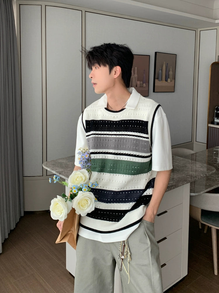 Hollow Knit Striped Tank Tok