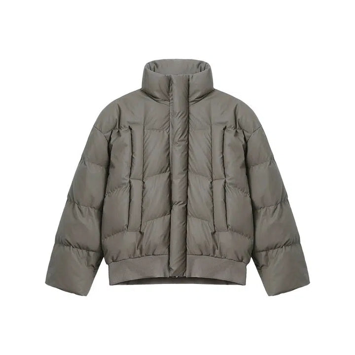 PU Leather Stand Collar Down Jacket