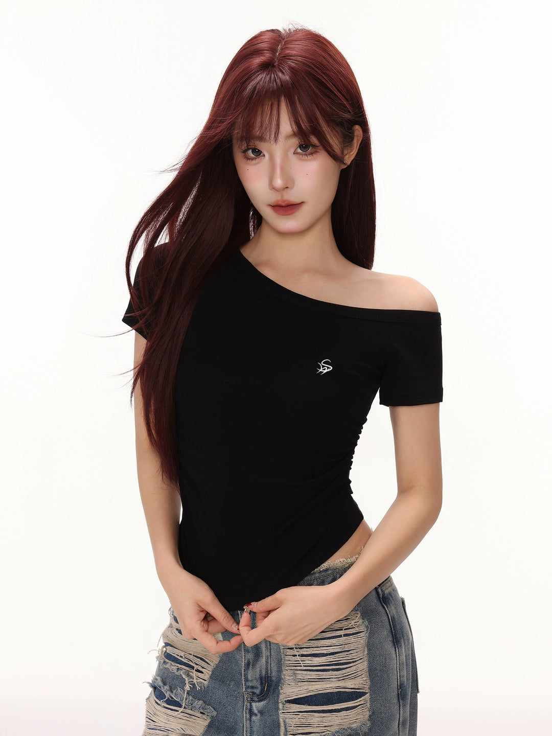 Irregular Off-Shoulder Slim Fit Turtleneck
