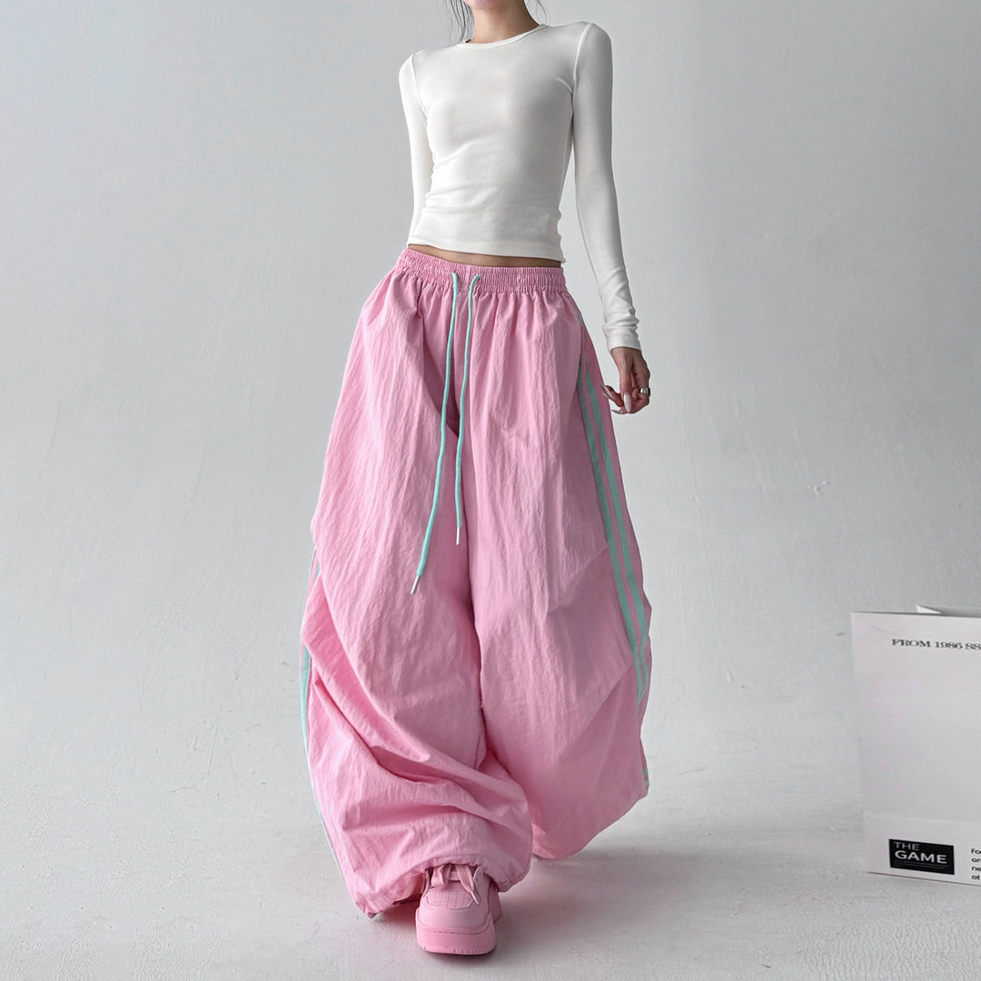 Retro Striped Wide Leg Sports Pants