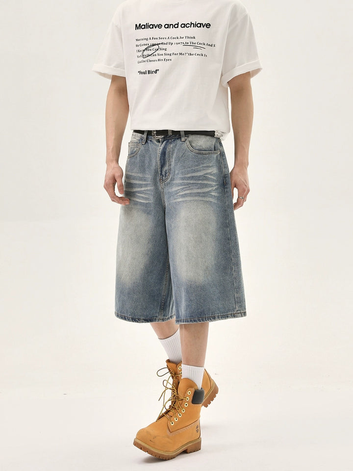 Cropped Loose Fit Denim Straight Pants