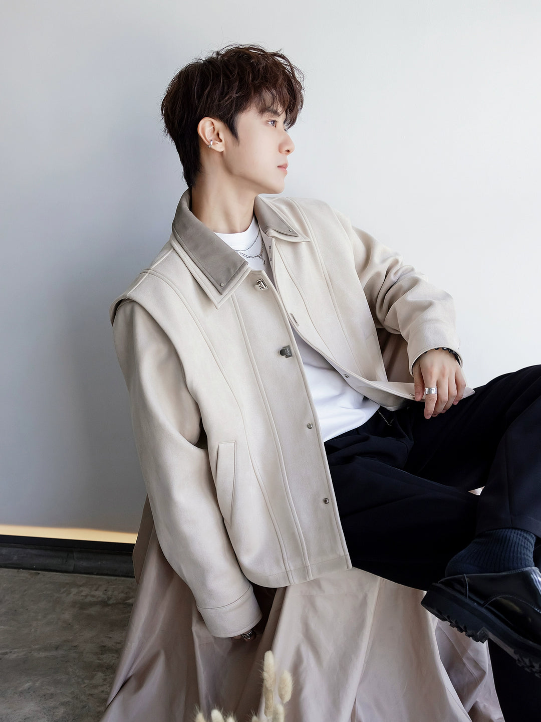 Double Collar Button-Up Casual Jacket