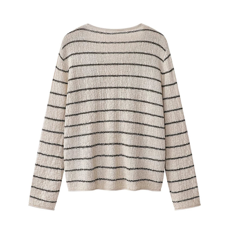Striped Knit V-Neck Relaxed Sweater