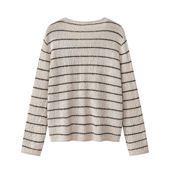 Striped Knit V-Neck Relaxed Sweater