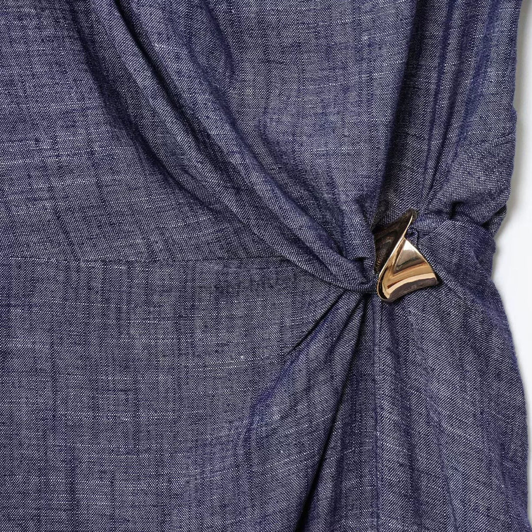 فستان ميدي مزين بتطريز ذهبي