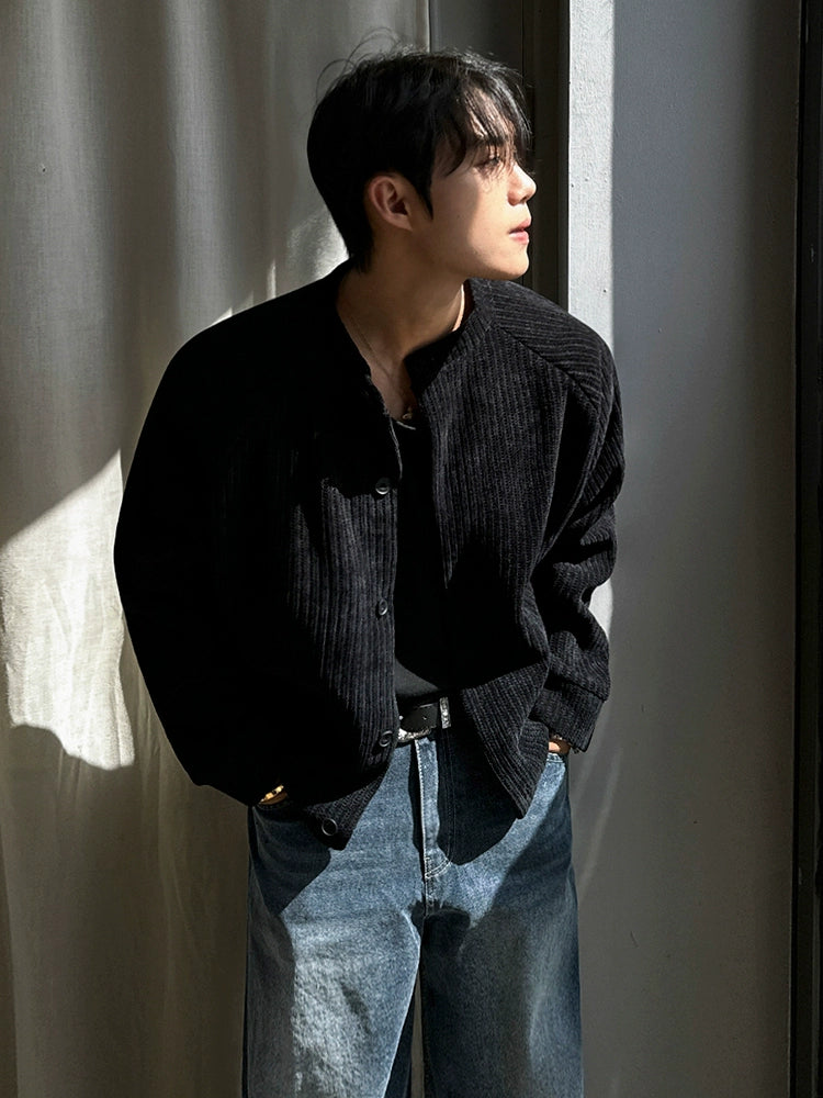 Corduroy Stand Collar Loose Jacket