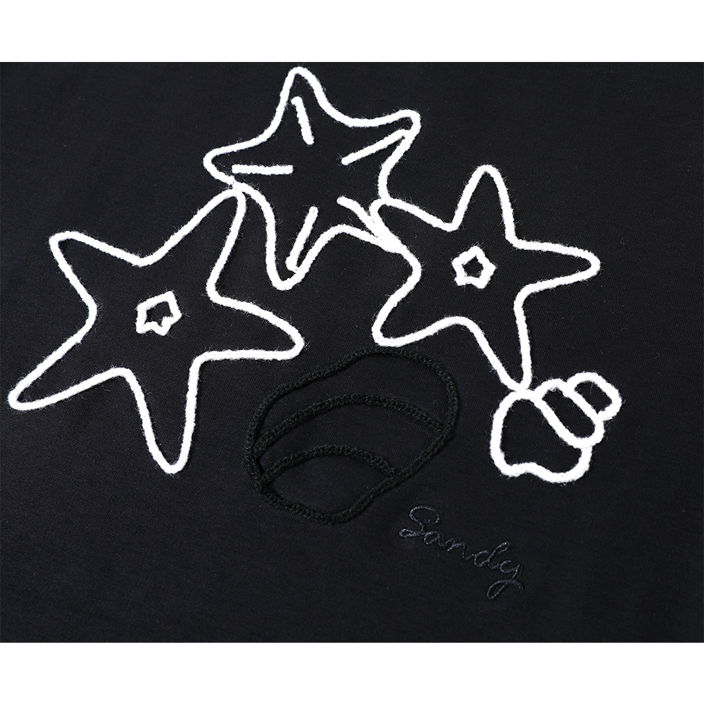 Embroidered Starfish Off-Shoulder Belted T-Shirt
