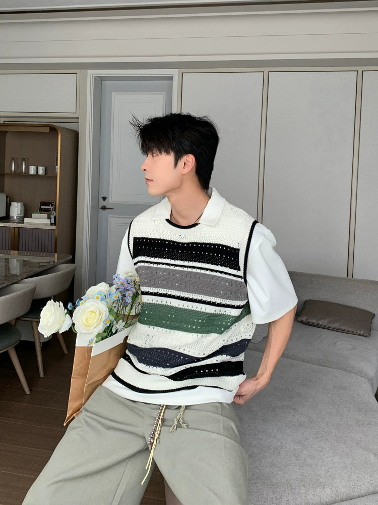 Hollow Knit Striped Tank Tok