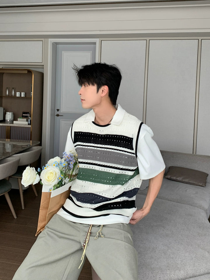 Hollow Knit Striped Tank Tok