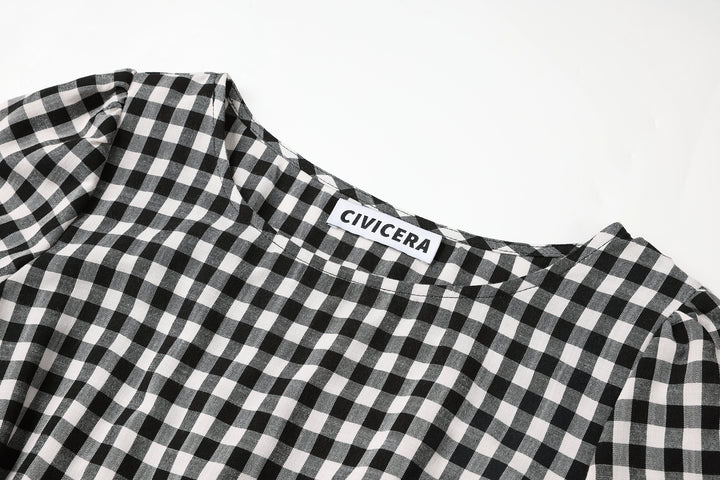 فستان ميدي قصير الأكمام بتصميم A-line مخطط