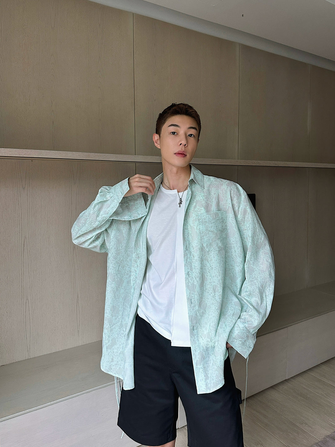 Lace Long-Sleeve Casual Button-Up Shirt