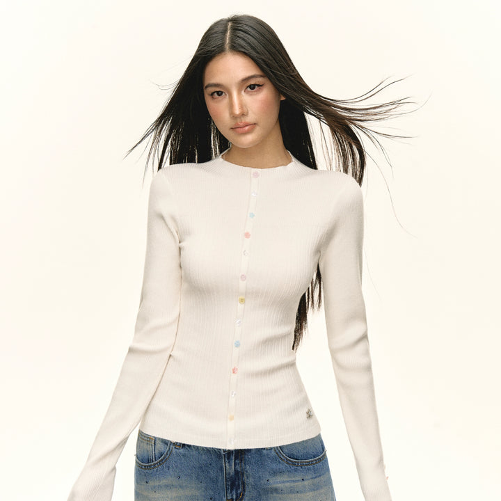Slim Fit Ribbed Button Sweater