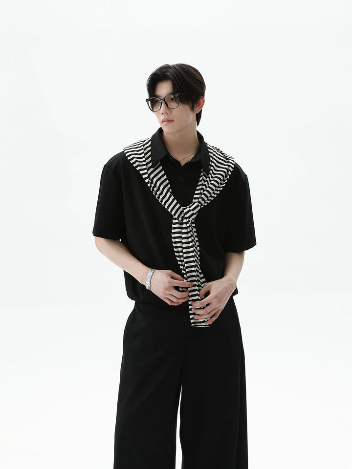 Striped Shawl Top and Wide-leg Pants