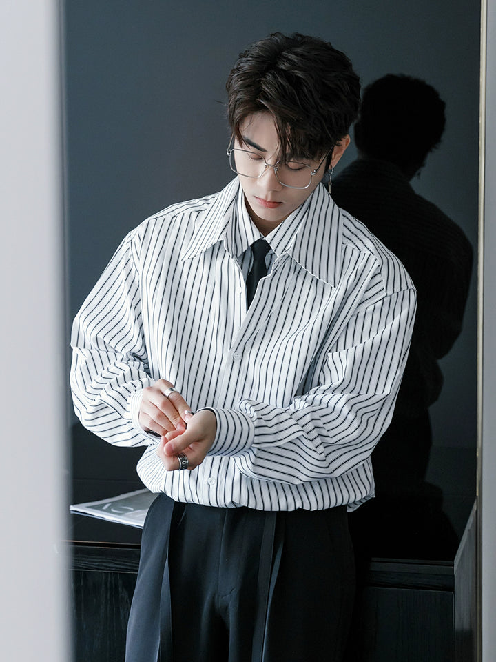 Striped Long-Sleeve Shirt with Tie