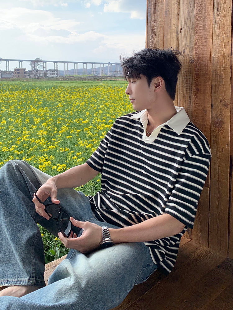 Striped Short-Sleeve Polo Shirt