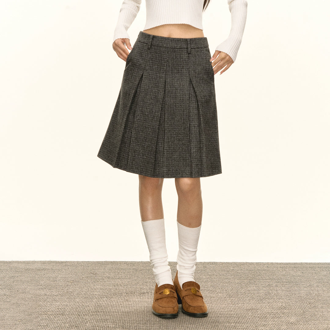 Pleated Retro A-Line Midi Skirt